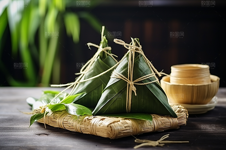 粽子自然粽叶摄影图