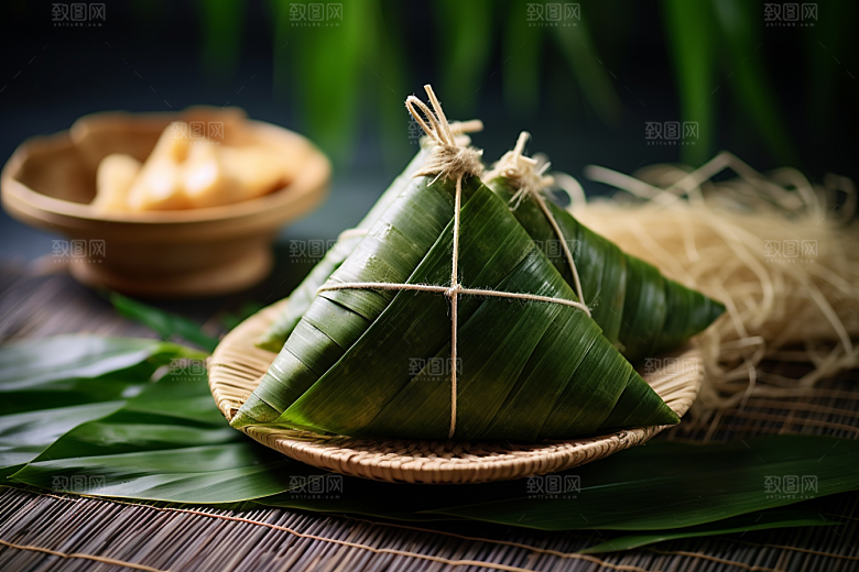 粽子粽叶传统美食摄影图