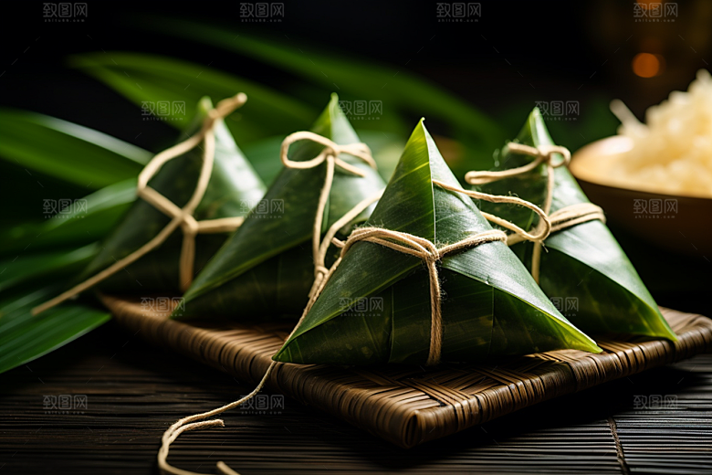 粽子小吃粽叶摄影图
