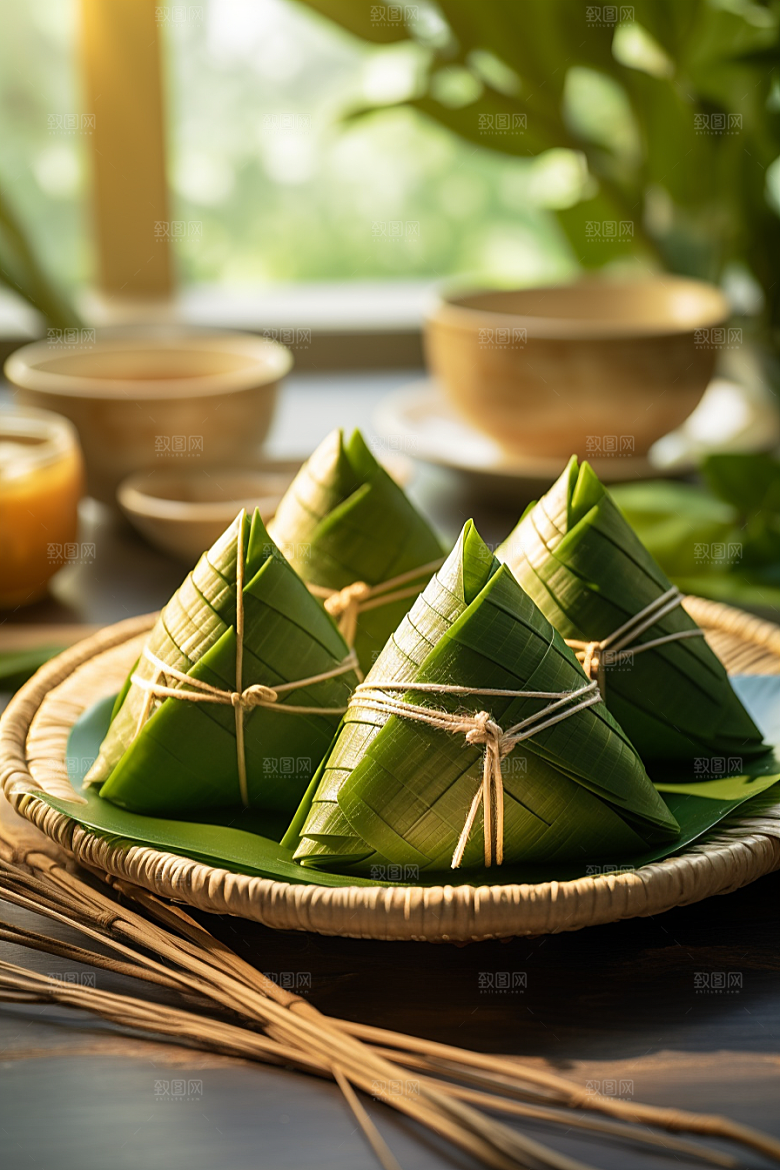 粽子包粽子粽叶摄影图