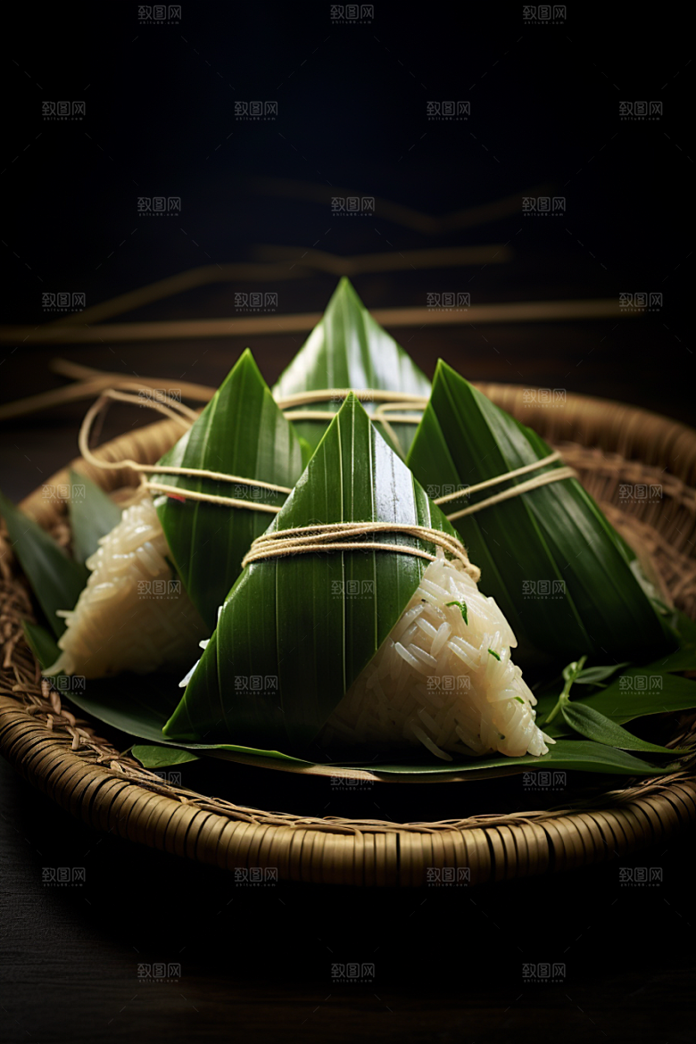 粽子粽叶包粽子摄影图