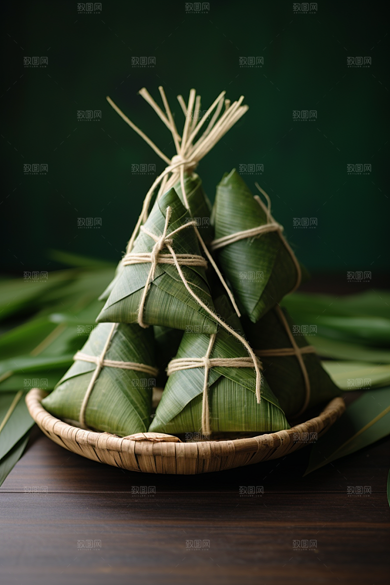 粽子自然粽叶摄影图