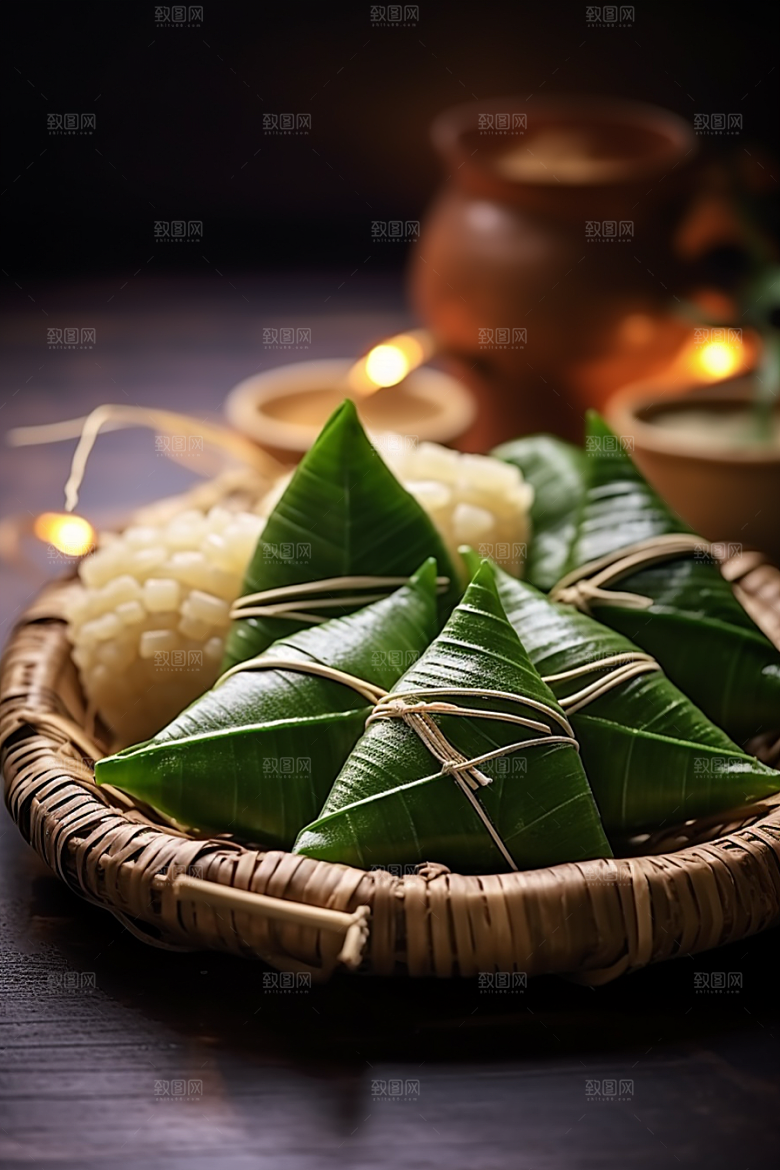 粽子粽叶传统美食摄影图