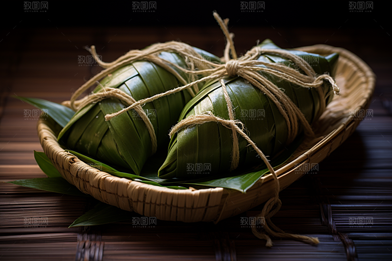 粽子传统美食粽叶摄影图
