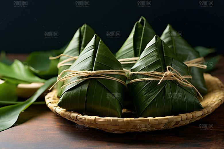 粽子传统美食粽叶摄影图