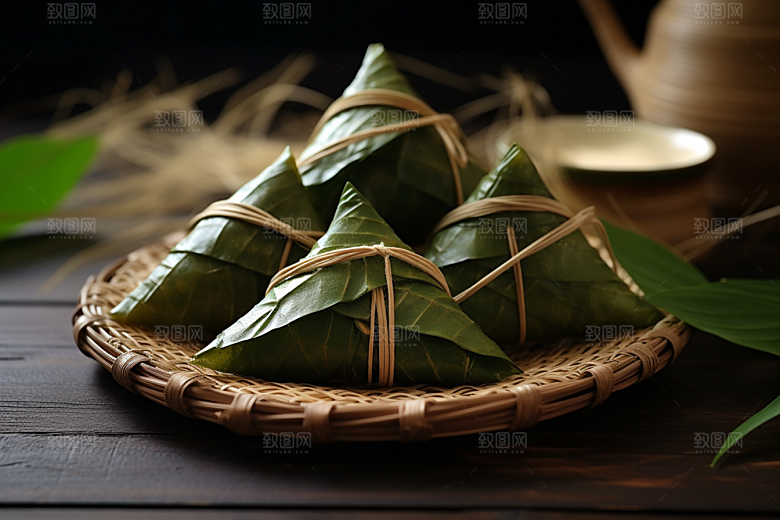 粽子粽叶高清摄影图