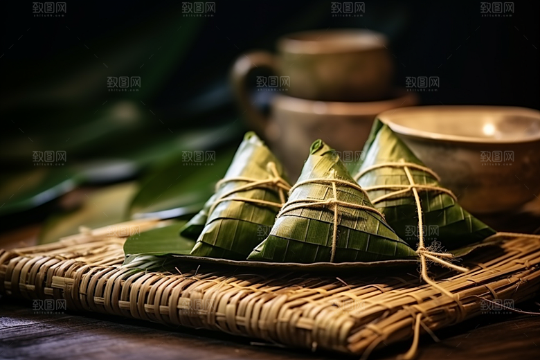 粽子小吃粽叶摄影图