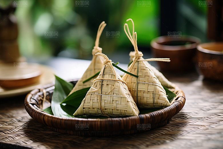 粽子粽叶包粽子摄影图