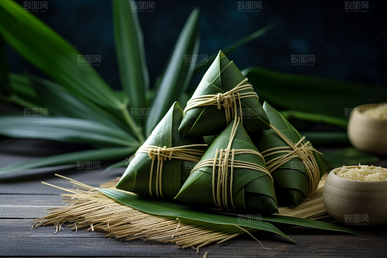 粽子传统美食粽叶摄影图