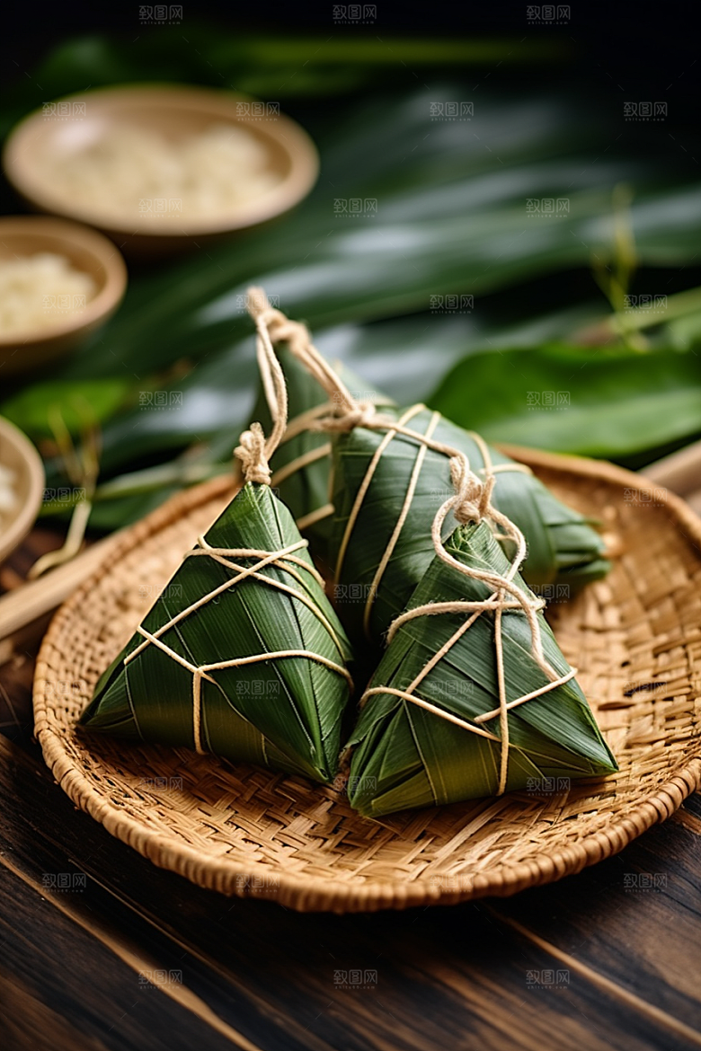 粽子粽叶自然摄影图