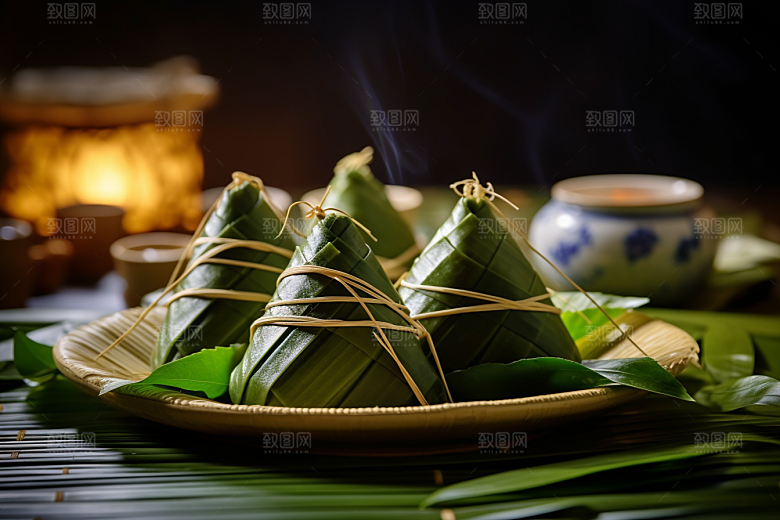 粽子自然粽叶摄影图