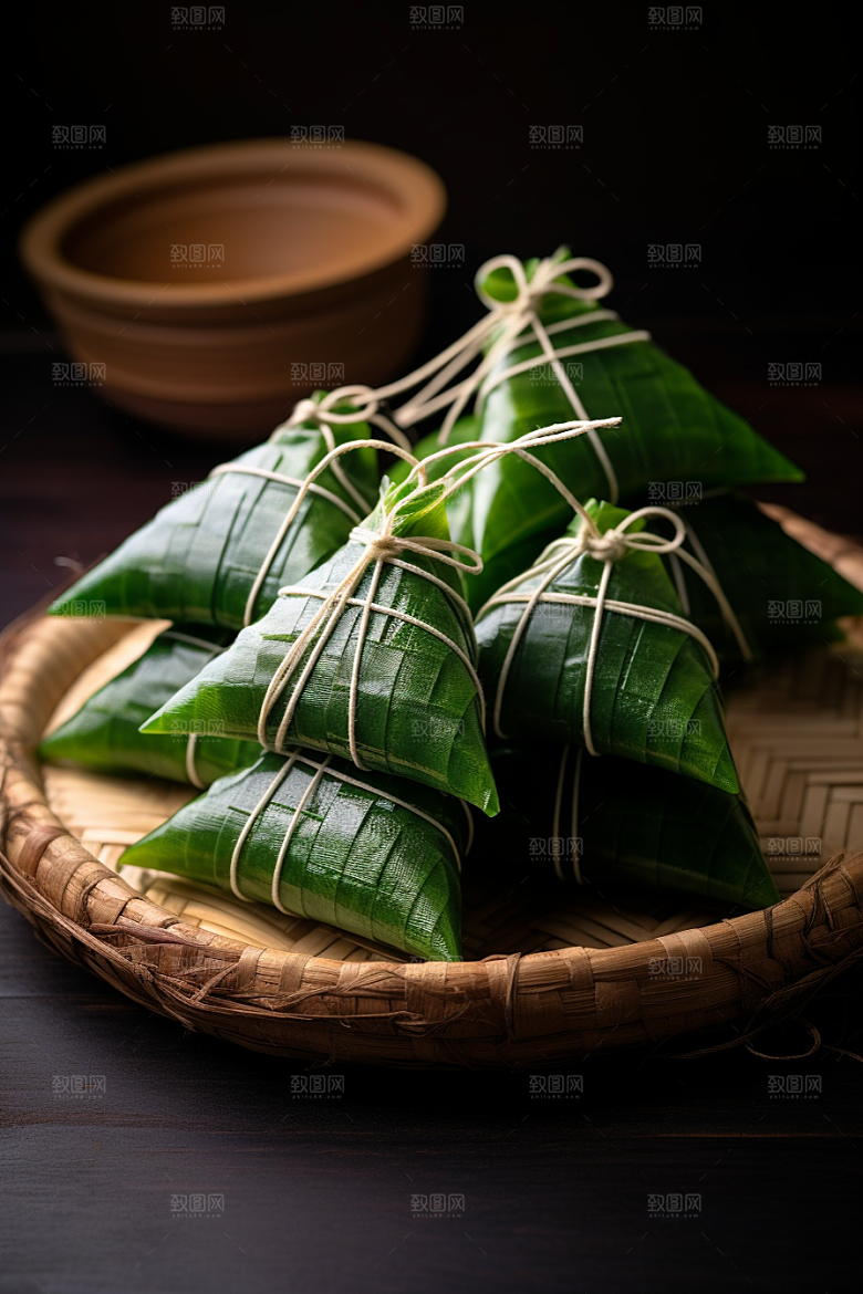 粽子粽叶包粽子摄影图