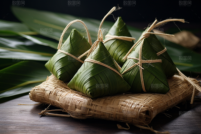 粽子包粽子粽叶摄影图