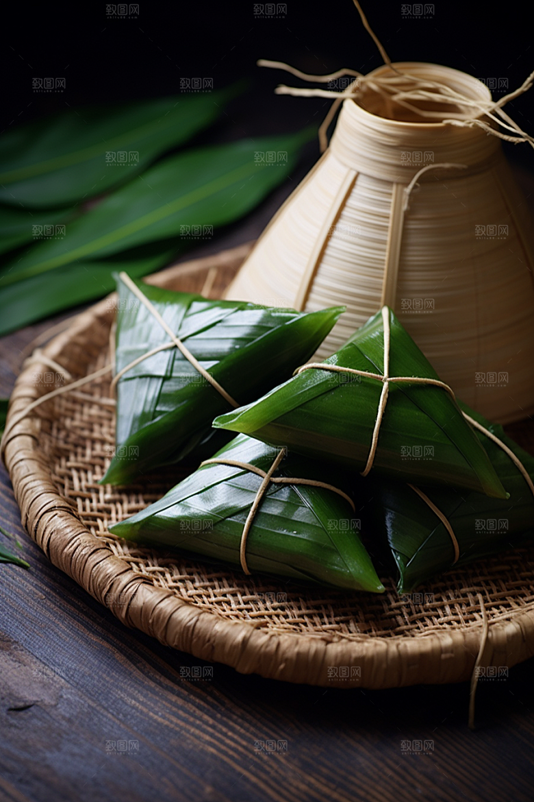粽子粽叶传统美食摄影图