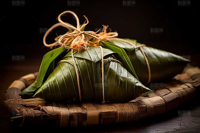 粽子粽叶传统美食摄影图