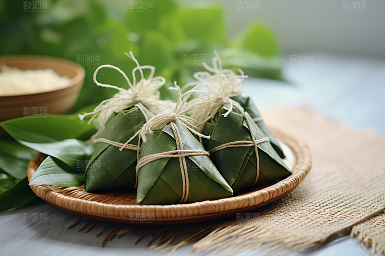 粽子传统美食粽叶摄影图