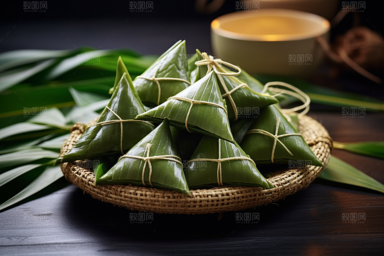 粽子粽叶美味摄影图