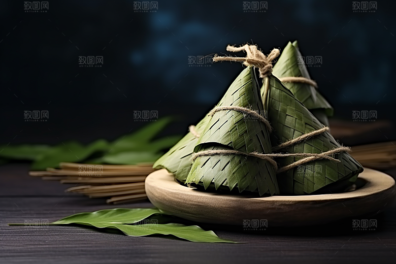 粽子传统美食粽叶摄影图