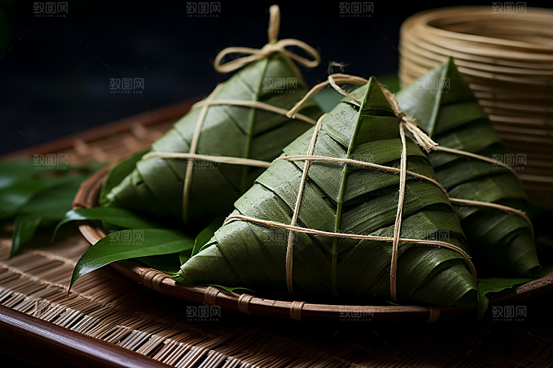 粽子小吃粽叶摄影图