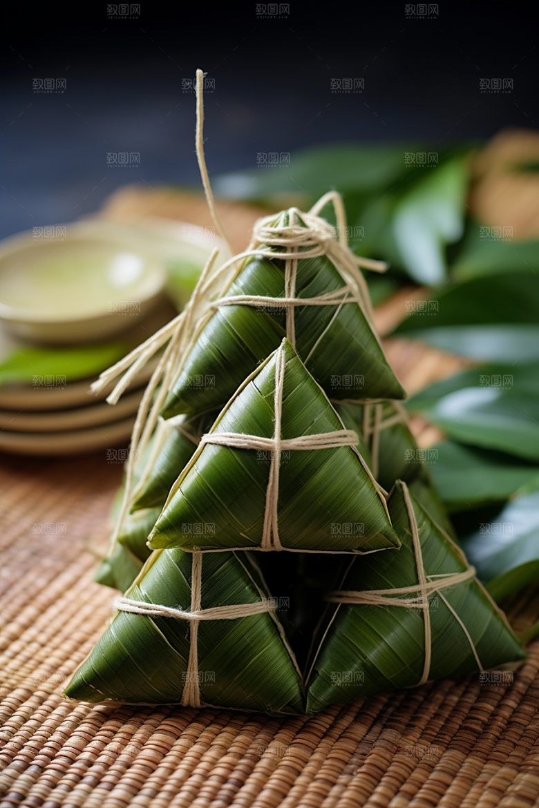 粽子粽叶传统美食摄影图
