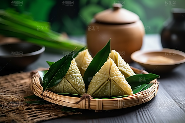 粽子粽叶美味摄影图