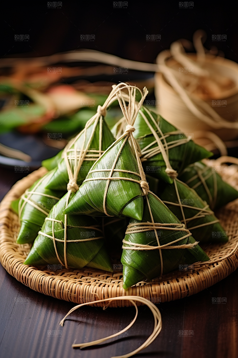 粽子粽叶传统美食摄影图
