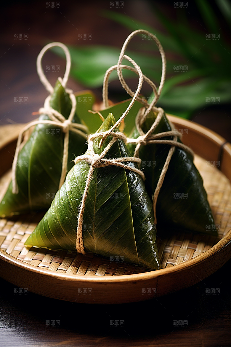 粽子传统美食粽叶摄影图