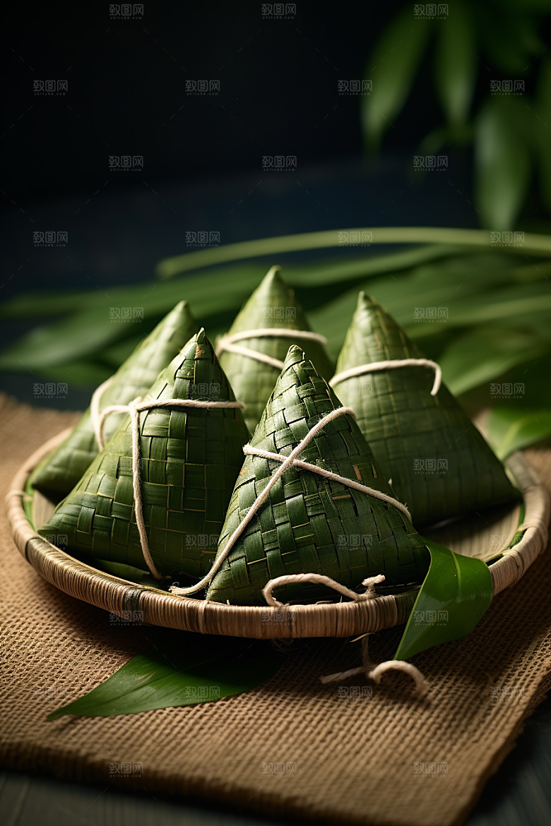 粽子传统美食粽叶摄影图