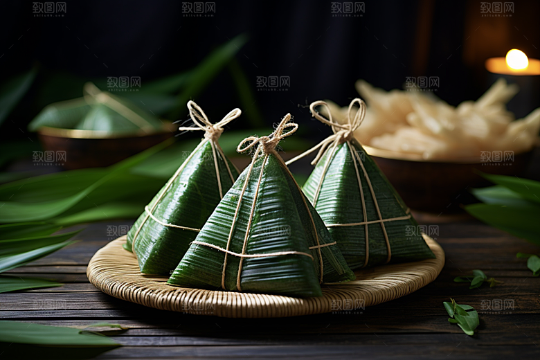 粽子粽叶自然摄影图