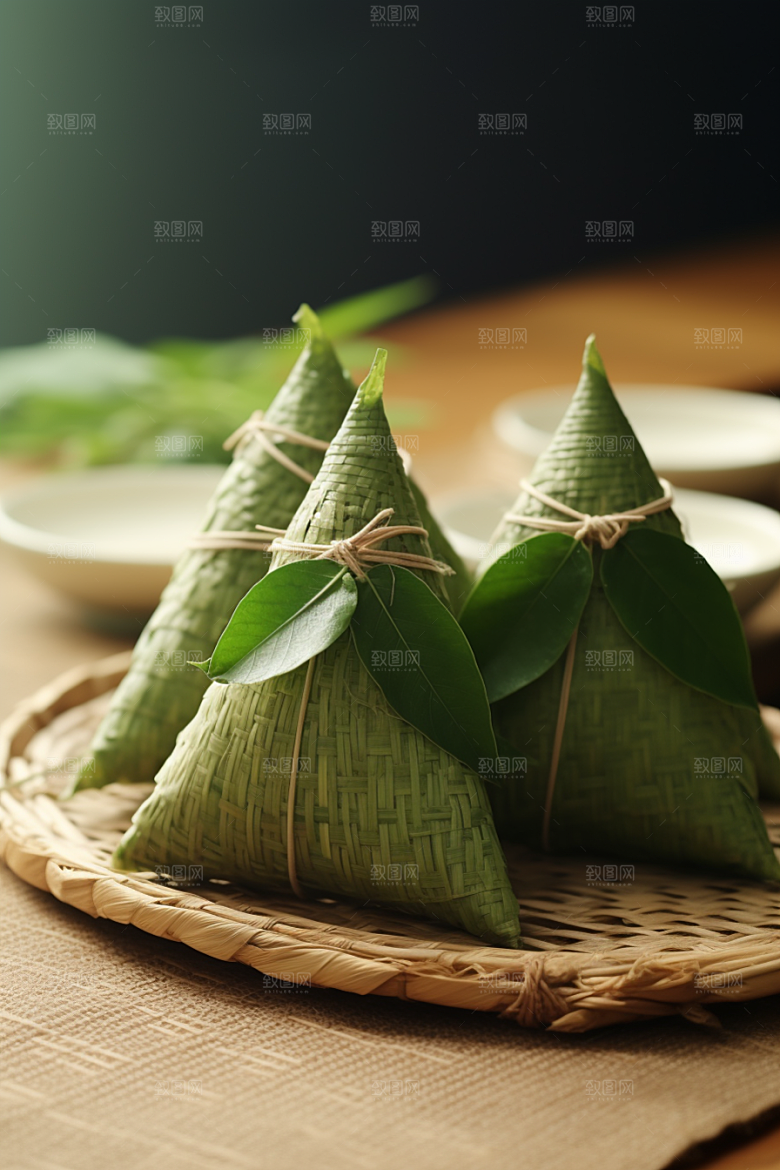 粽子粽叶自然摄影图