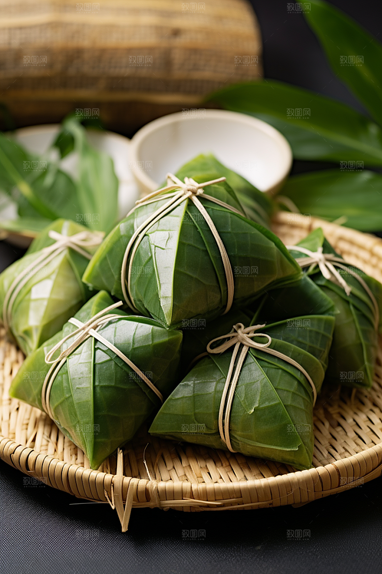 粽子小吃粽叶摄影图