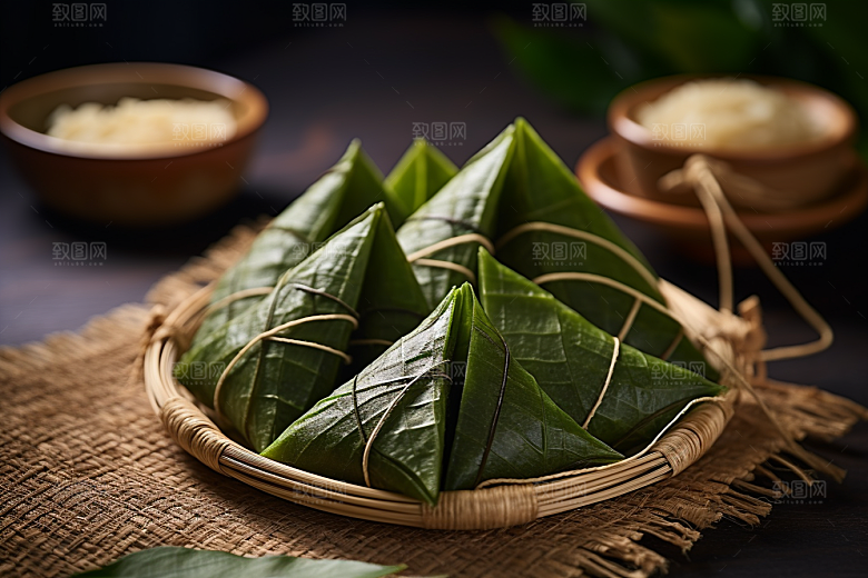 粽子粽叶美味摄影图