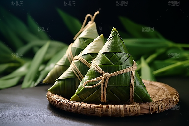 粽子传统美食粽叶摄影图