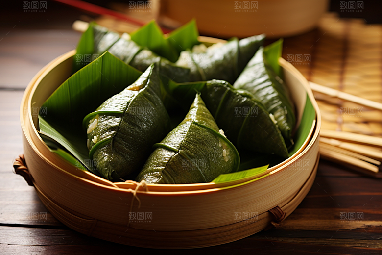 粽子小吃粽叶摄影图