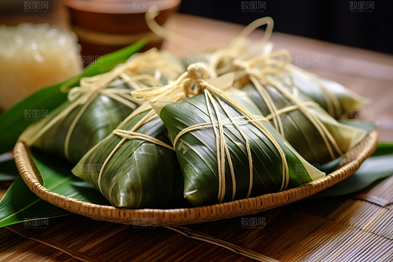 粽子粽叶美味摄影图