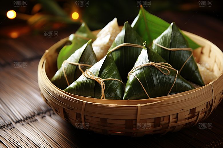 粽子自然粽叶摄影图
