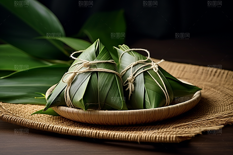 粽子传统美食粽叶摄影图