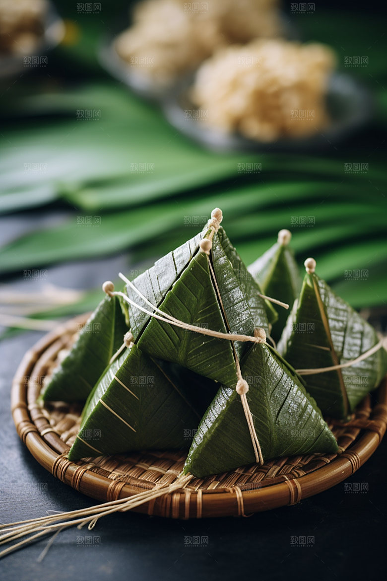 粽子粽叶传统美食摄影图