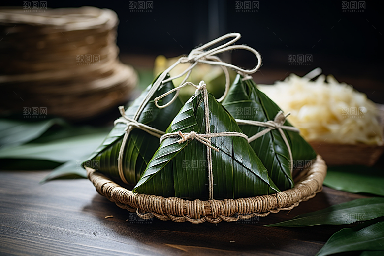 粽子包粽子粽叶摄影图