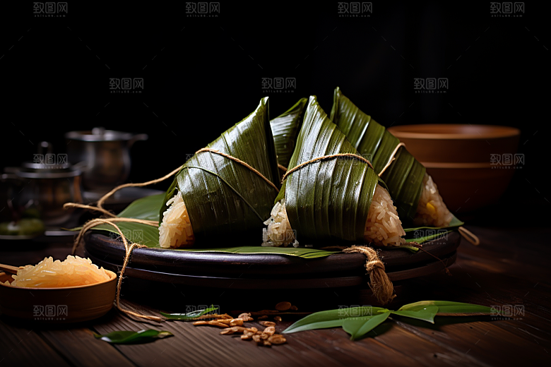 粽子节日节气粽叶摄影图