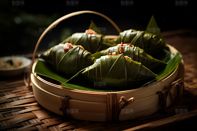粽子包粽子粽叶摄影图