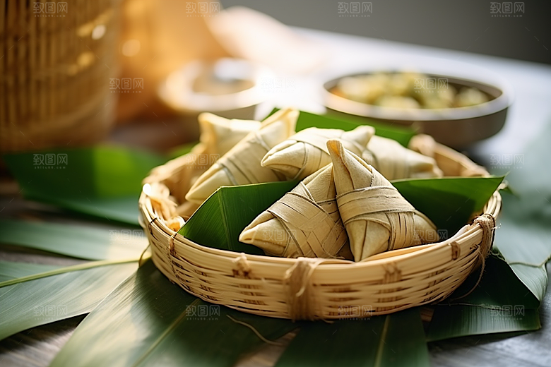 粽子粽叶包粽子摄影图