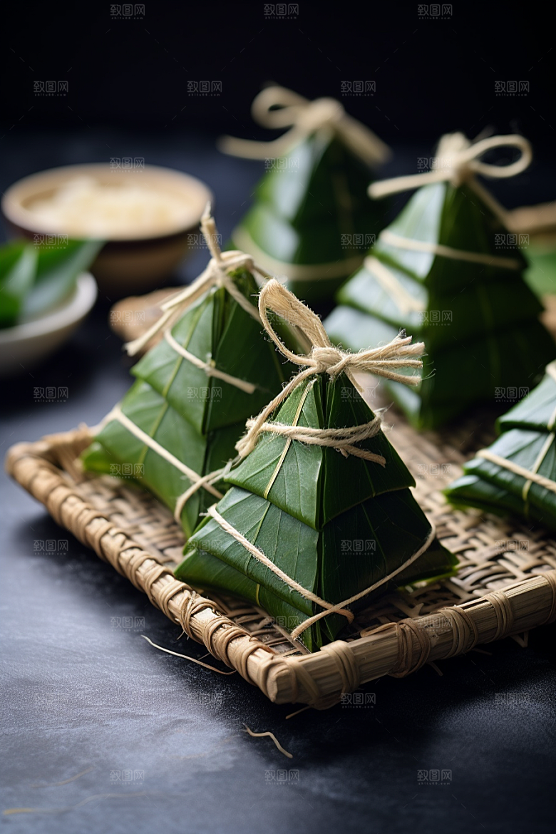 粽子小吃粽叶摄影图