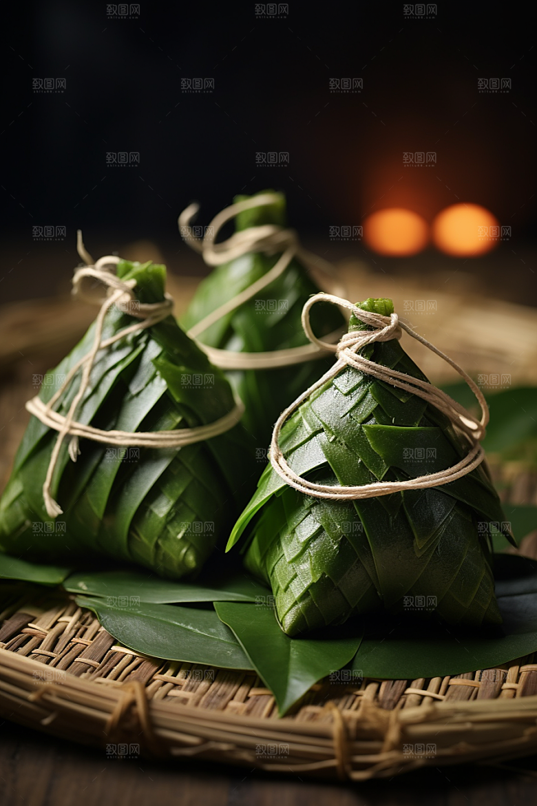粽子传统美食粽叶摄影图