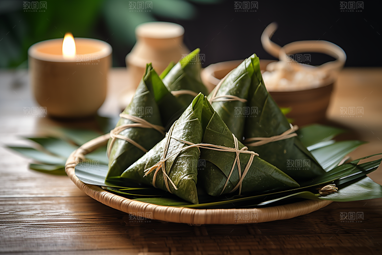 粽子节日节气粽叶摄影图