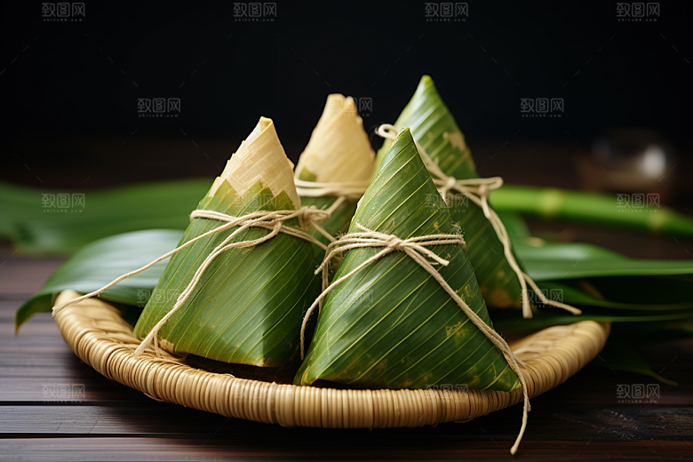 粽子粽叶自然摄影图