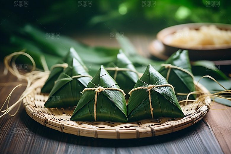 粽子包粽子粽叶摄影图