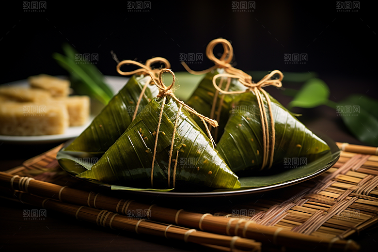 粽子粽叶传统美食摄影图