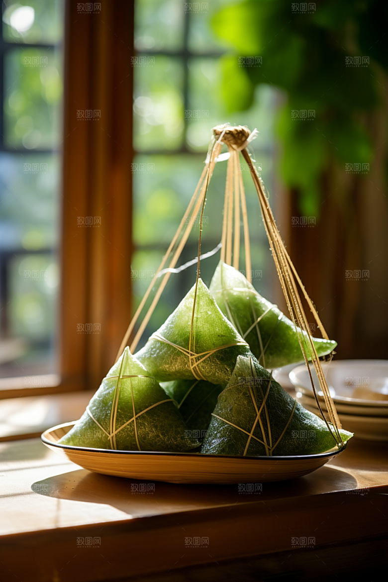 粽子自然粽叶摄影图