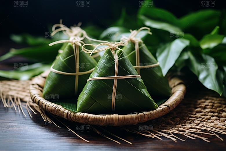 粽子自然粽叶摄影图
